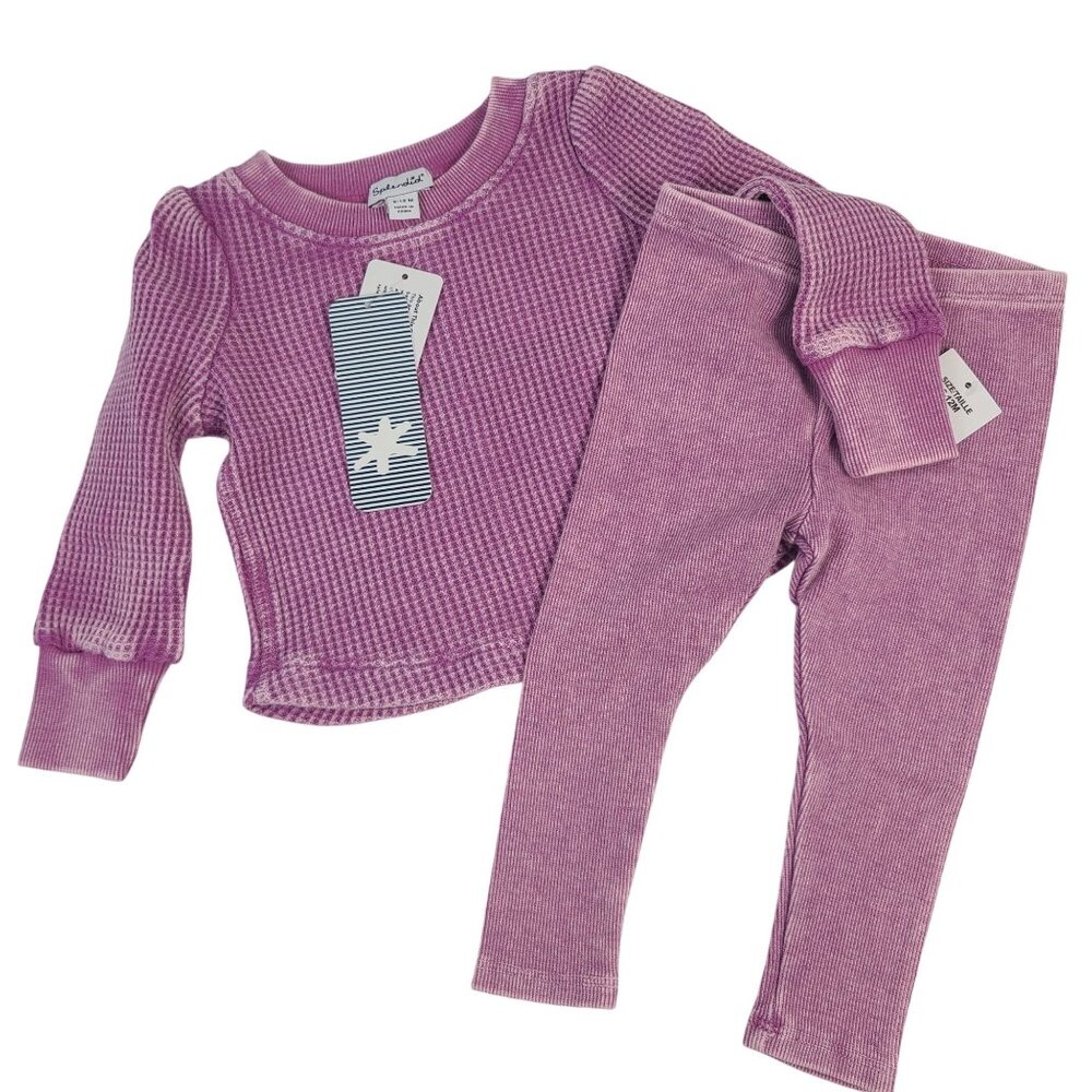 Splendid Baby 2-Piece Thermal Set - Waffle Knit Top & Leggings Size 6-12M Purple
